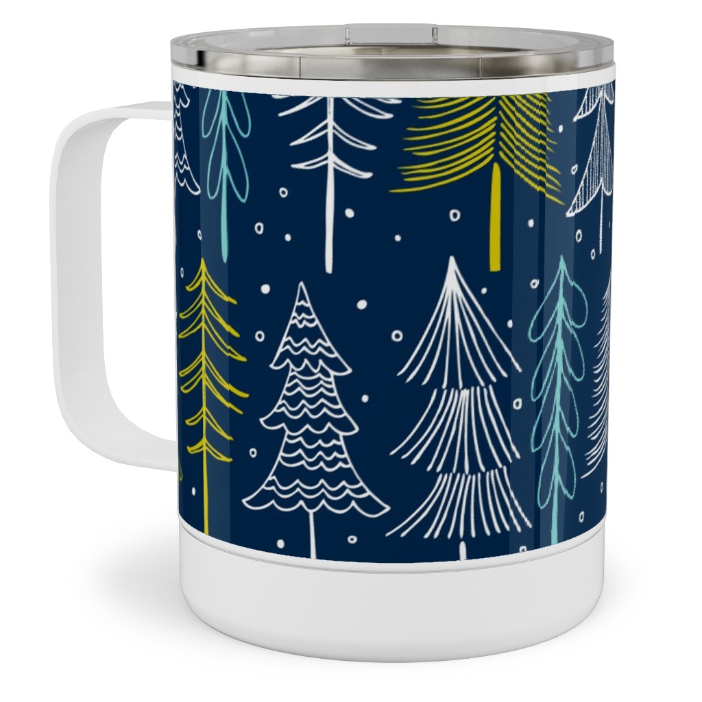 Oh' Christmas Tree Stainless Steel Mug, 10oz, Blue, Silhouette