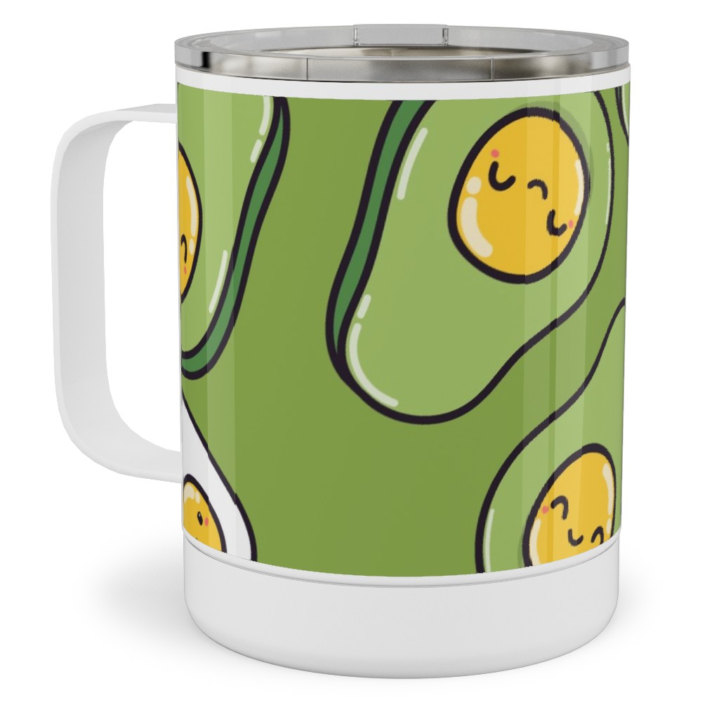 Cute Egg and Avocado - Green Stainless Steel Mug, 10oz, Green