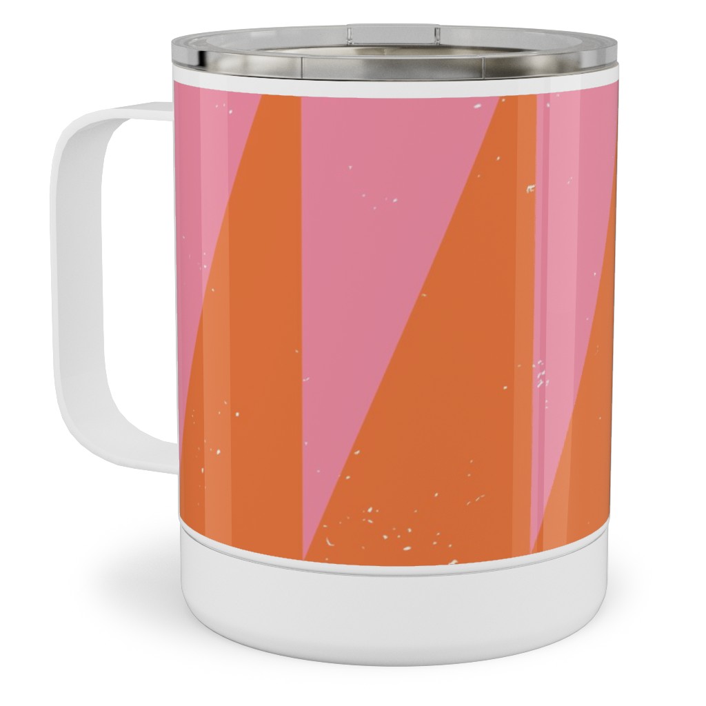 Dual Traingles - Pink Stainless Steel Mug, 10oz, Pink, Bright Pink