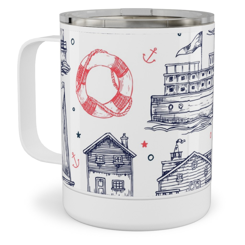 Sea Stories - Navy and Pink Stainless Steel Mug, 10oz, Blue