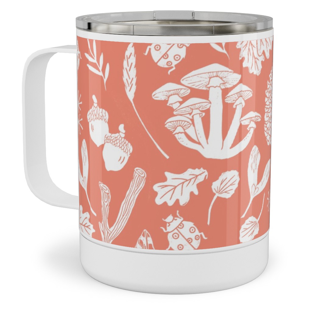 Nature Walk Block Print - Pink Stainless Steel Mug, 10oz, Pink, Bright Pink