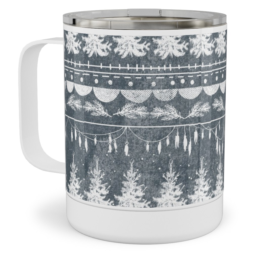 Vintage Christmas Stripe Stainless Steel Mug, 10oz, Gray