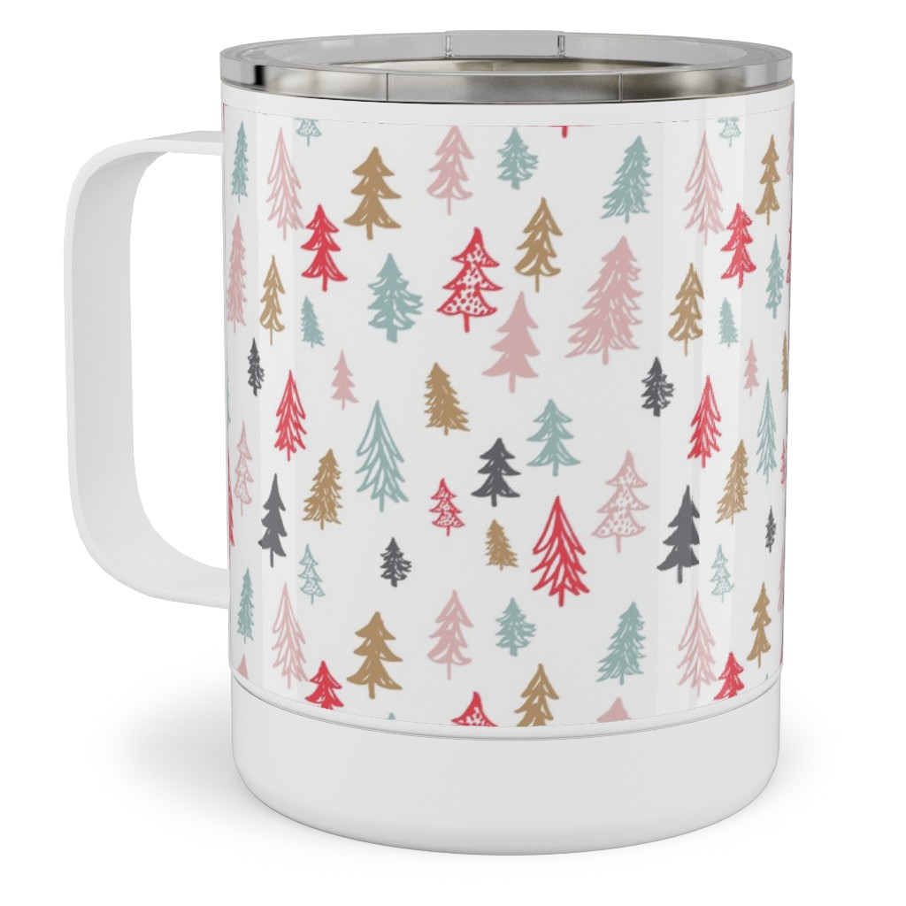 Forest Sketch - Red and Pink Stainless Steel Mug, 10oz, Red, Red