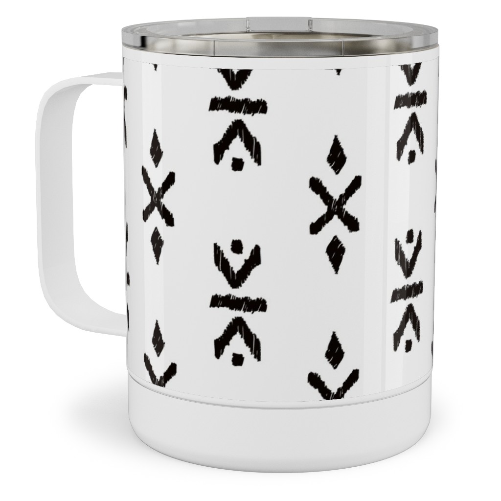 Monochrome Tribal Print - Neutral Stainless Steel Mug, 10oz, White