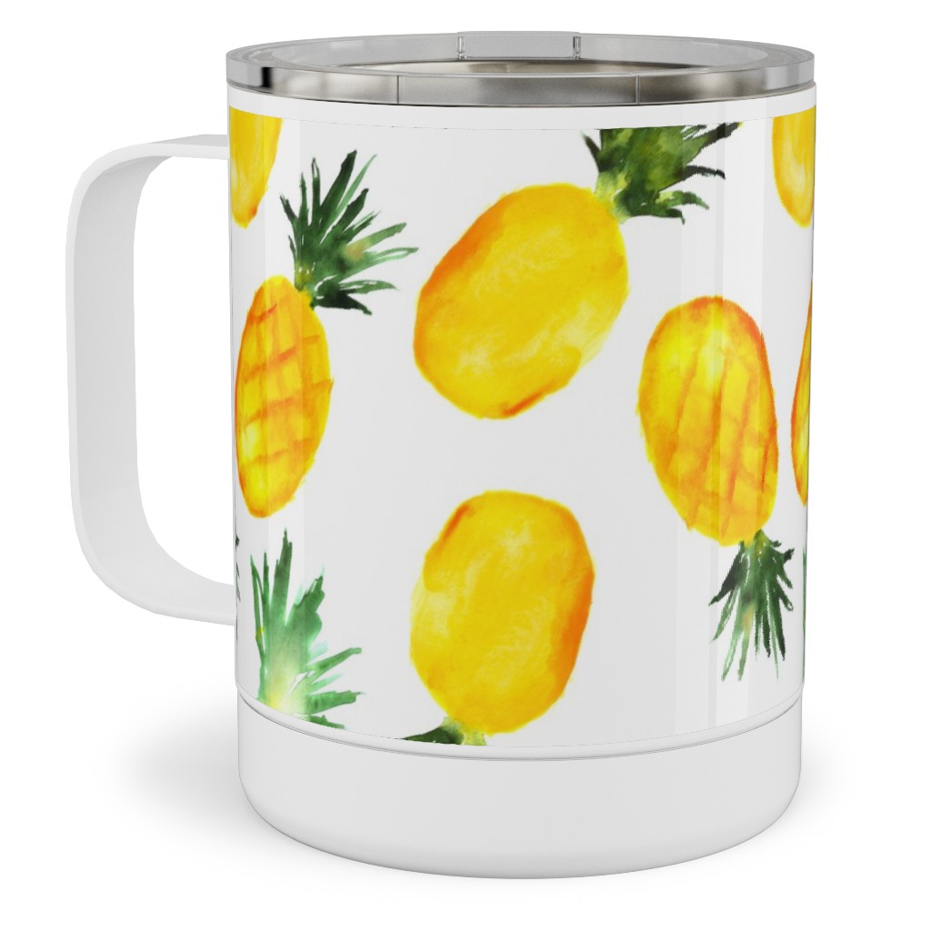 Watercolor Pineapples - Yellow Stainless Steel Mug, 10oz, Yellow