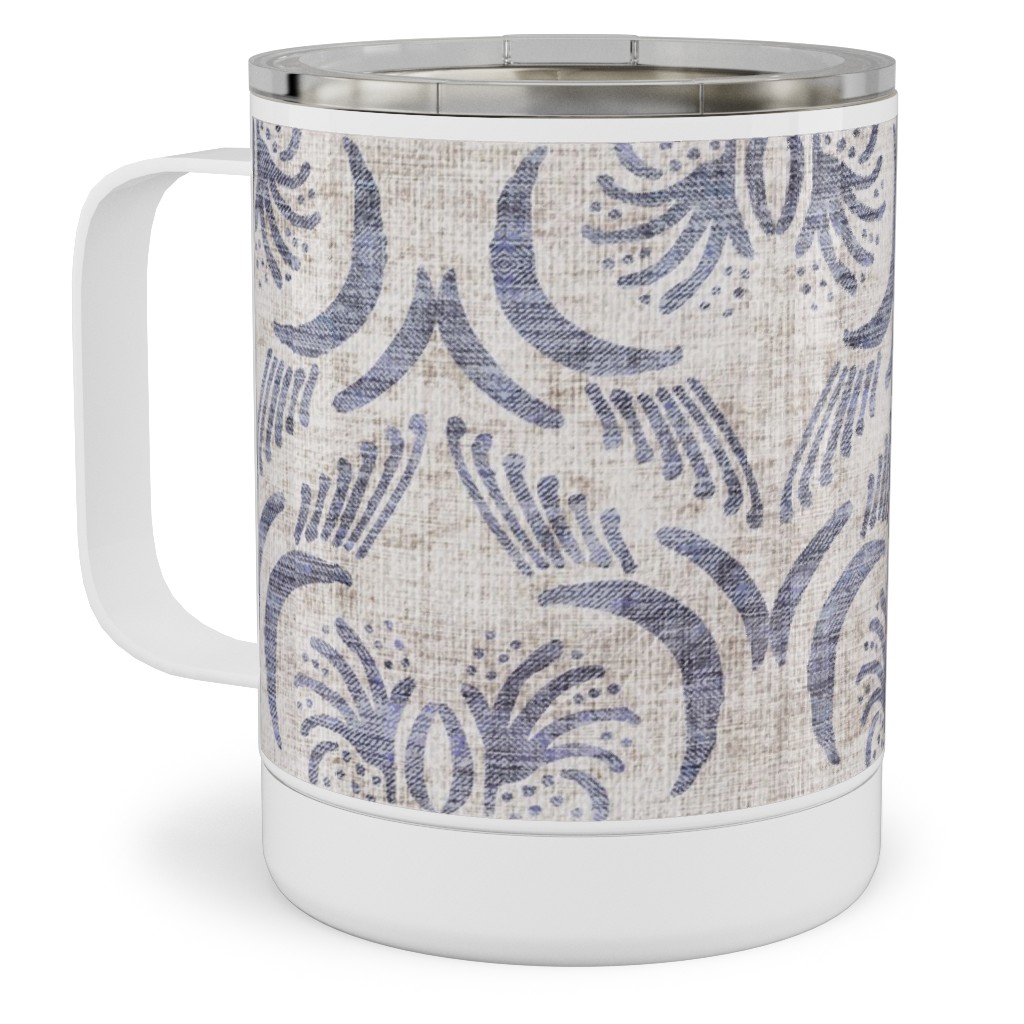 French Linen Geo Floral Stainless Steel Mug, 10oz, Gray, Gray
