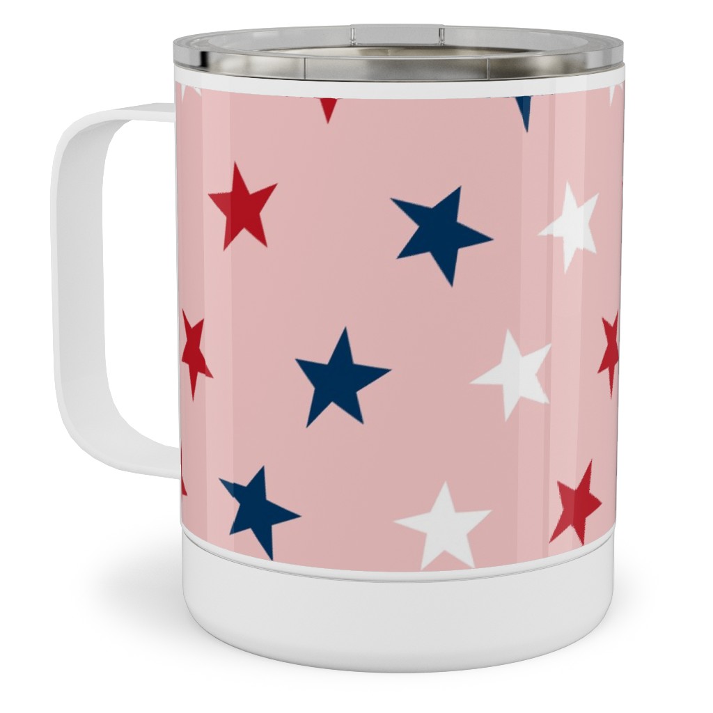 Patriotic Stars Stainless Steel Mug, 10oz, Pink