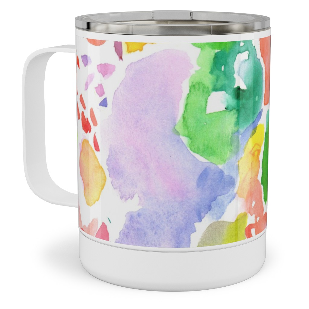 Happy Abstract Watercolor Stainless Steel Mug, 10oz, Multicolor
