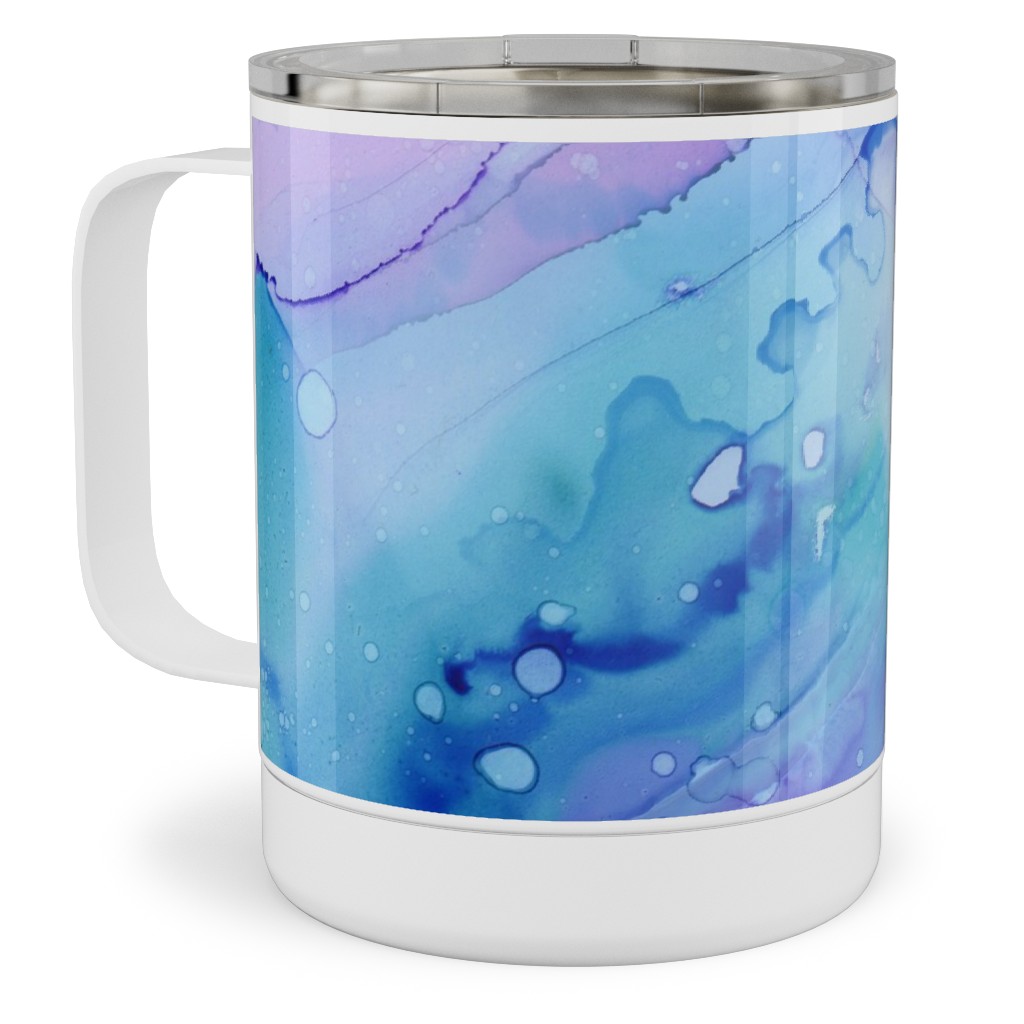 Watercolor Waves - Blue and Purple Stainless Steel Mug, 10oz, Blue