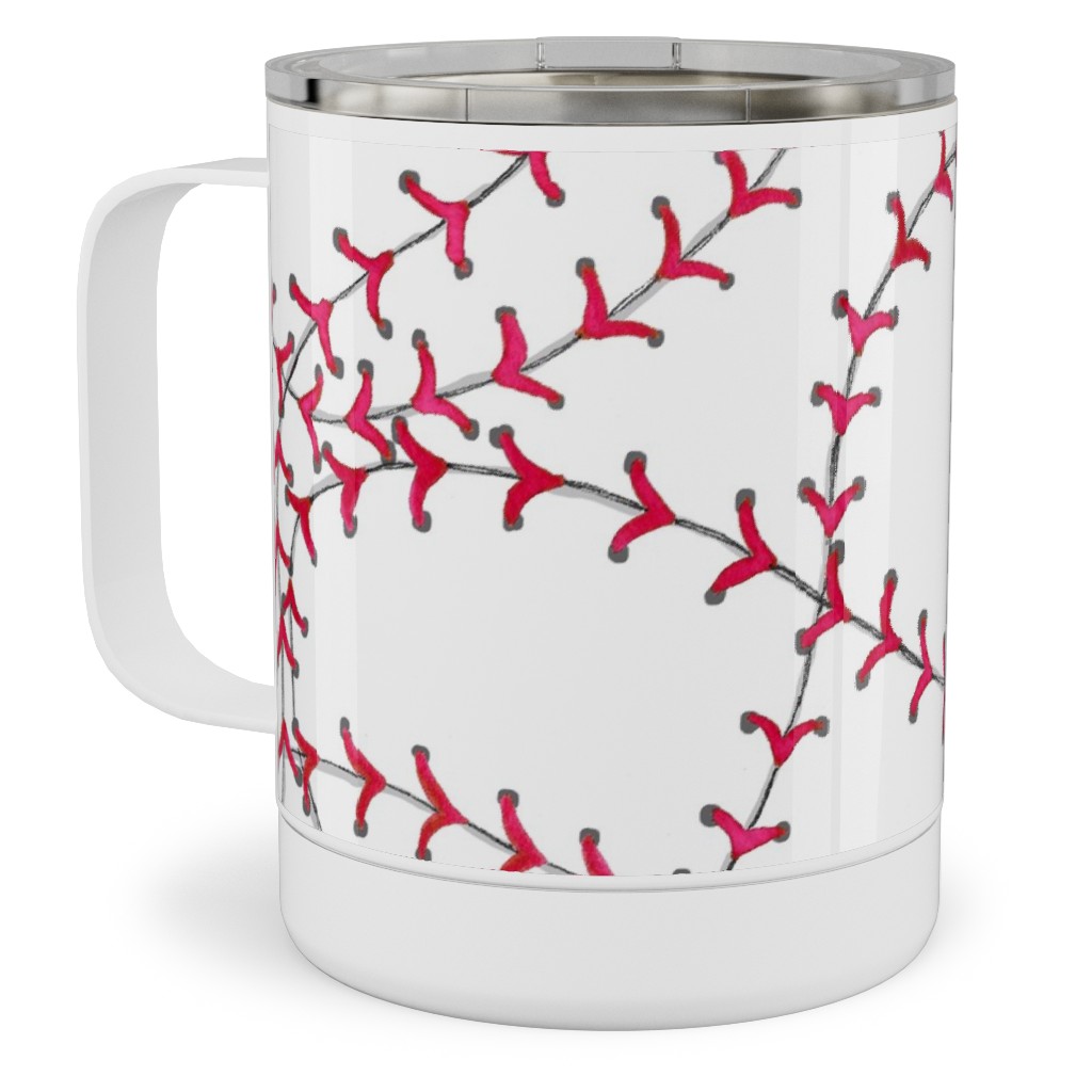 Baseball Seams - White Stainless Steel Mug, 10oz, Red