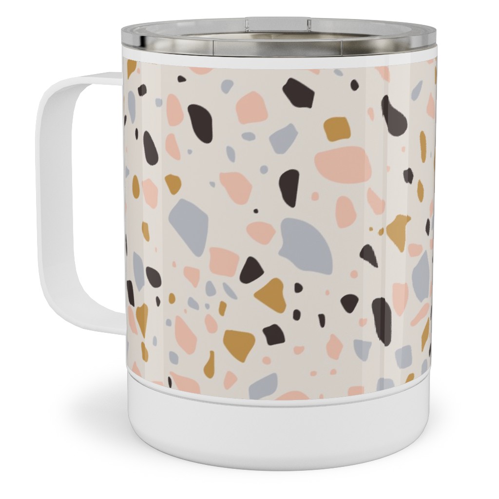 Terrazzo Coral - Gold Stainless Steel Mug, 10oz, Beige, Pearl