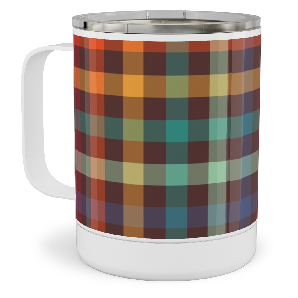 Retro Rainbow Plaid Stainless Steel Mug, 10oz, Multicolor