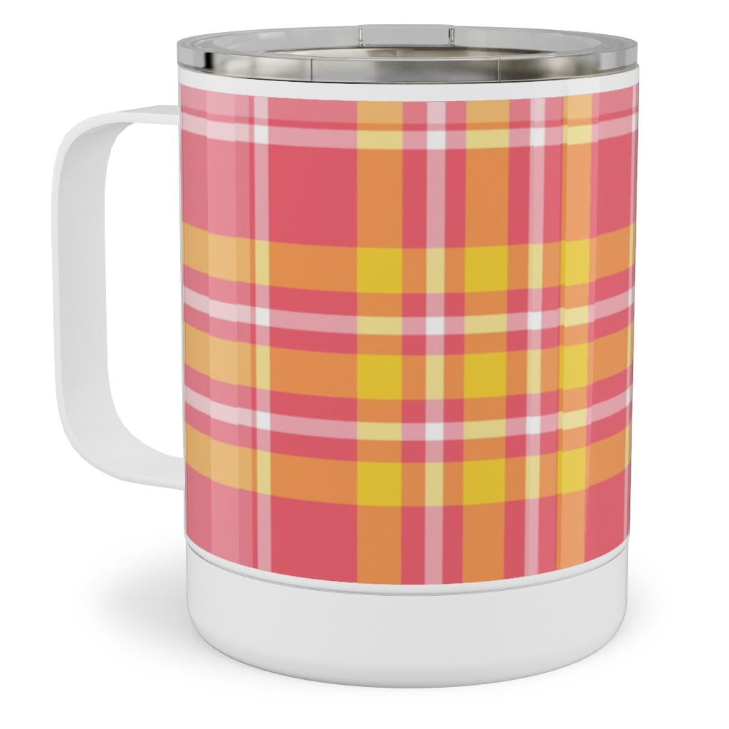 Plaid - Pink and Yellow Stainless Steel Mug, 10oz, Pink