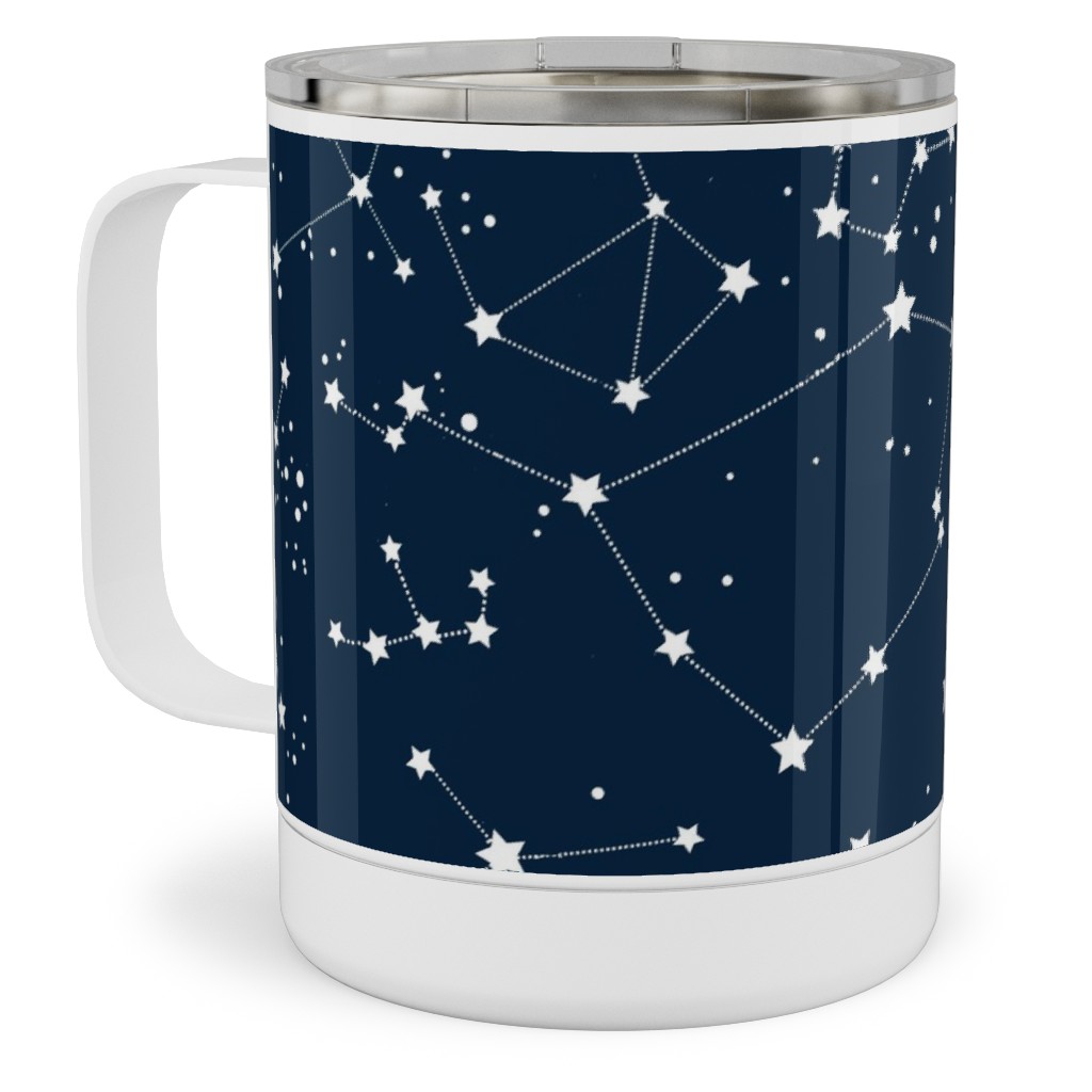 Constellations - White Stars on Navy Stainless Steel Mug, 10oz, Blue