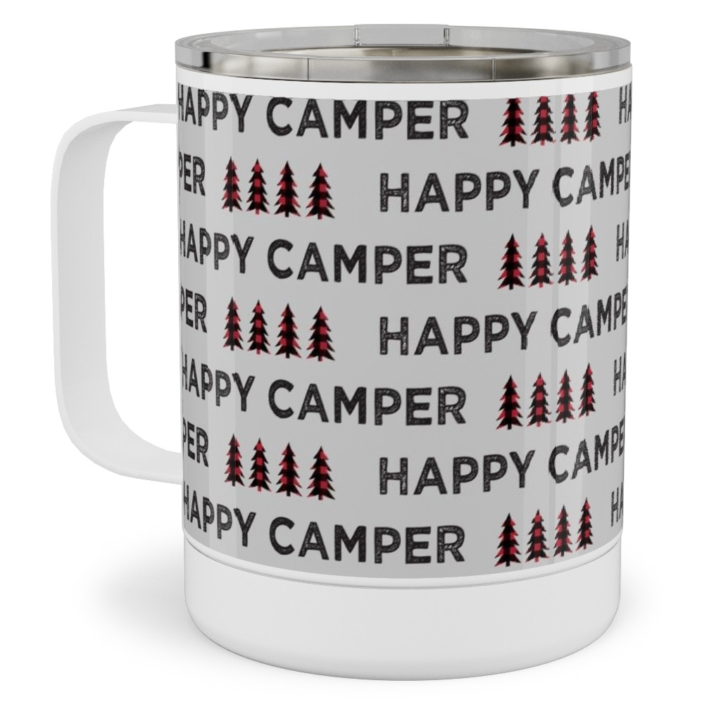 Happy Camper on Fog - Gray Stainless Steel Mug, 10oz, Brown, Brown