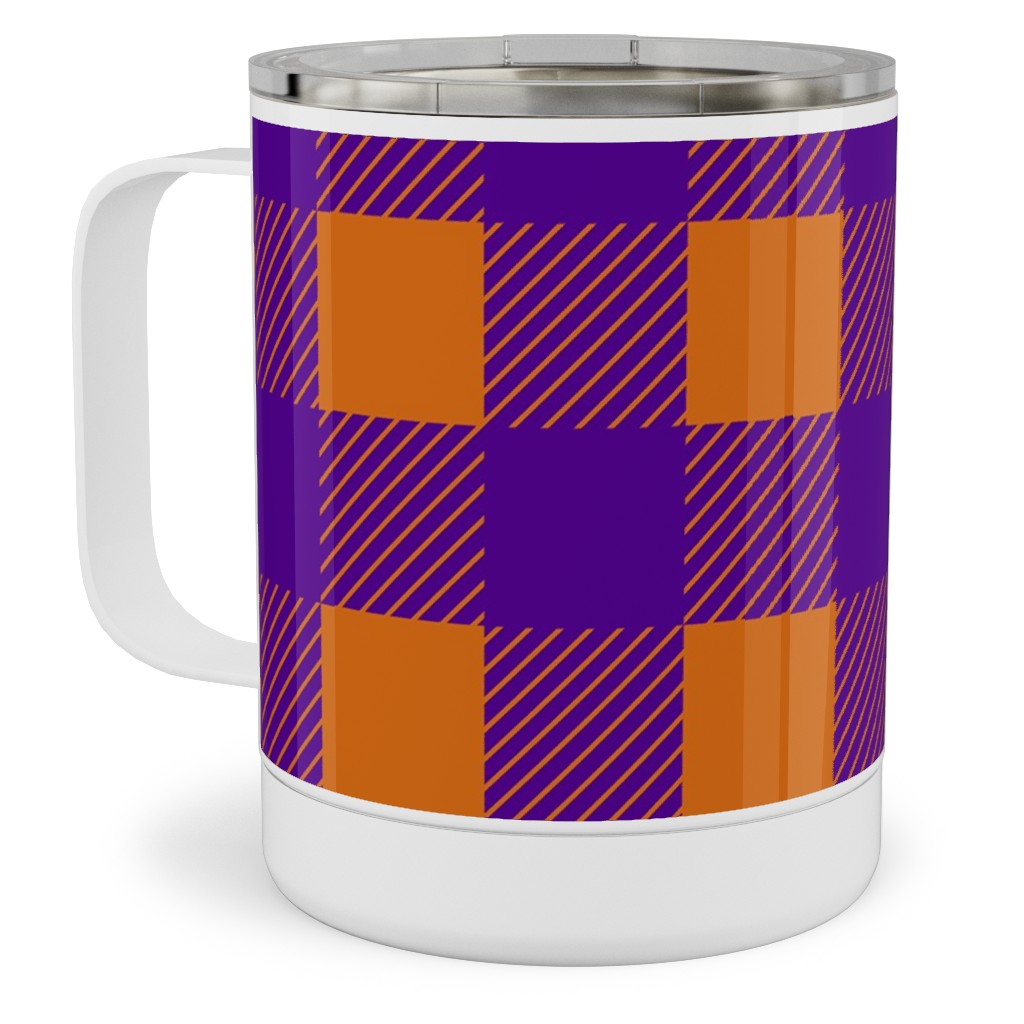 Buffalo Checked Plaid Stainless Steel Mug, 10oz, Purple, Grape Jelly