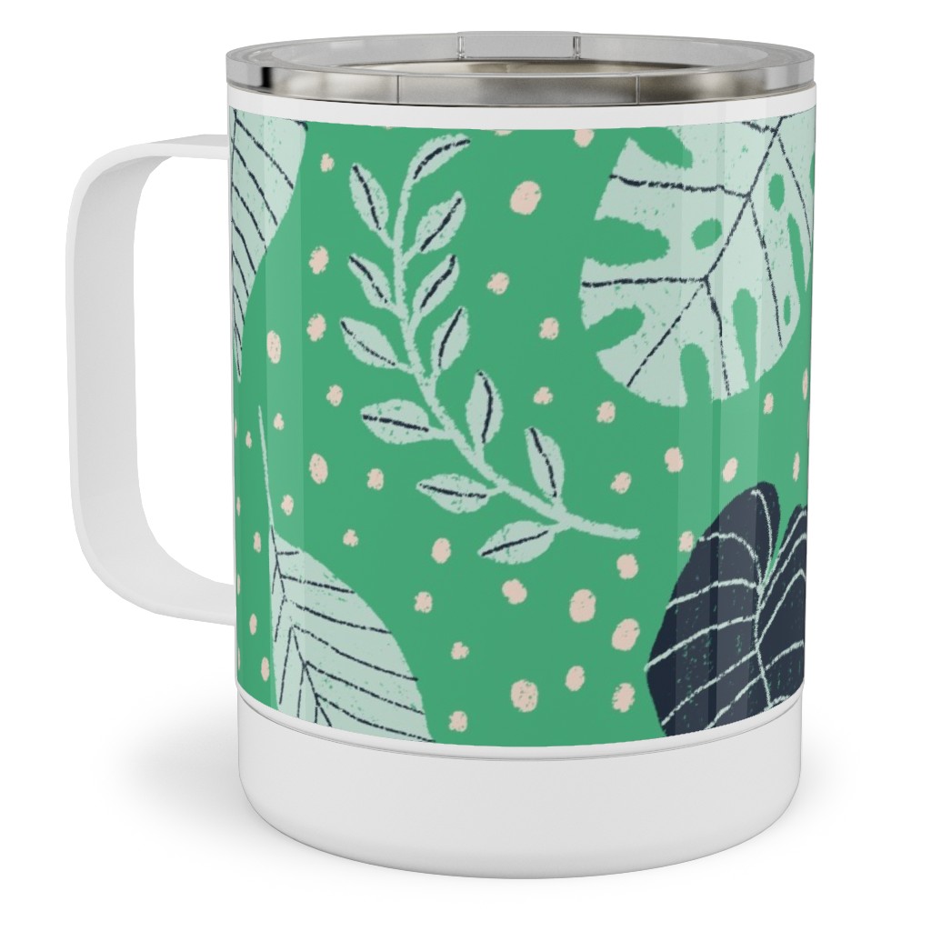 Leafy Jungle - Green Stainless Steel Mug, 10oz, Green