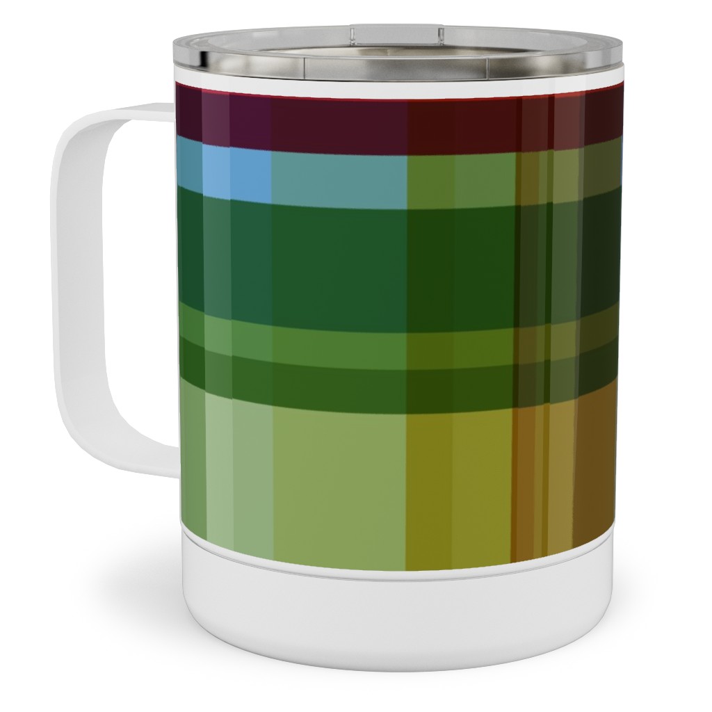 Gingham Rainbow Check Stainless Steel Mug, 10oz, Multicolor