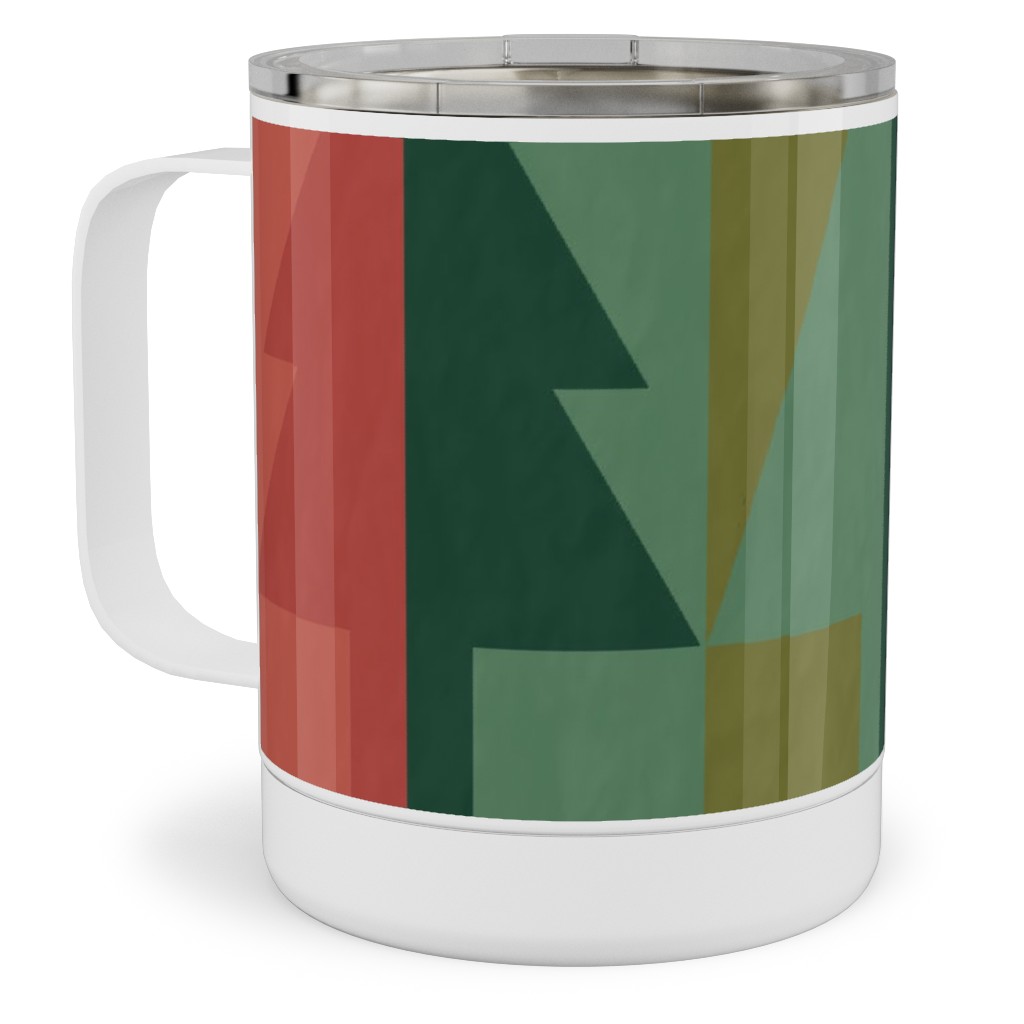 Geometric Forest - Red and Green Stainless Steel Mug, 10oz, Green, Classic Green