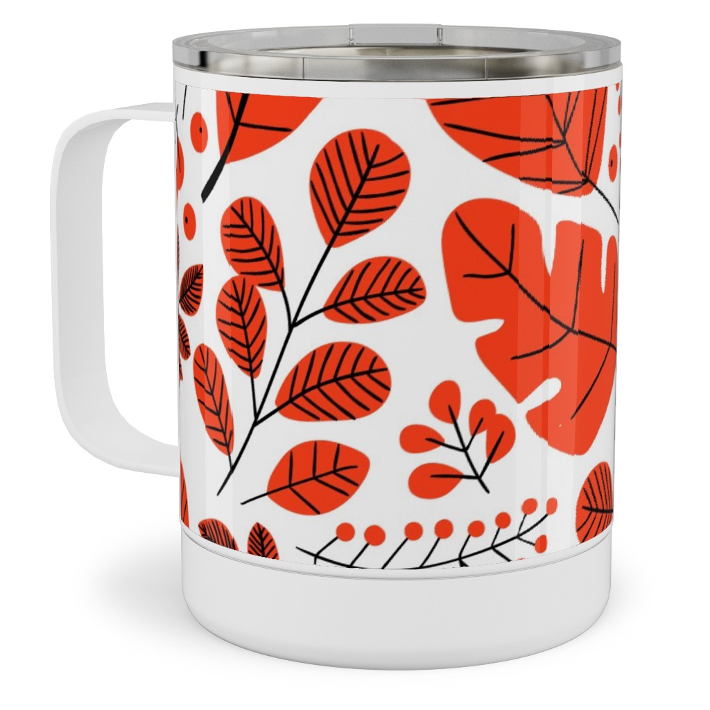 Red Leaves Stainless Steel Mug, 10oz, Red, Red