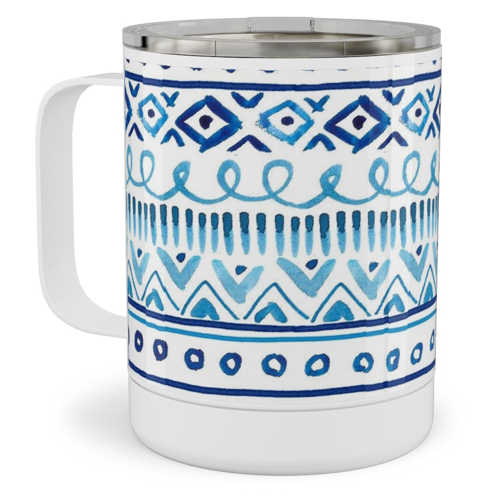 Painted Stripe - Blue Stainless Steel Mug, 10oz, Blue