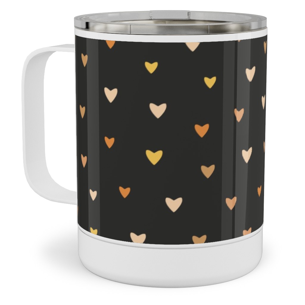 Bronze Hearts - Black Stainless Steel Mug, 10oz, Black, Black