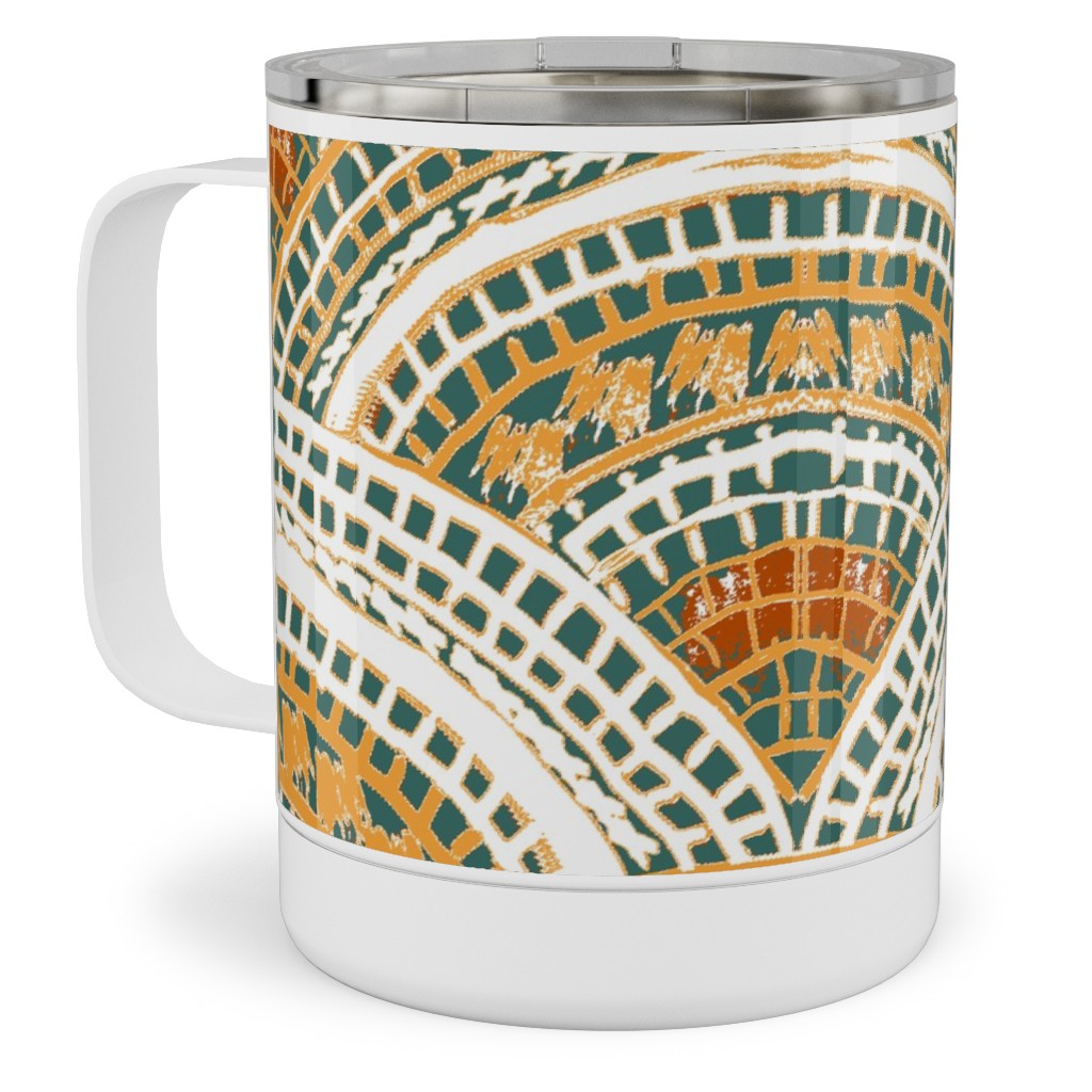 Earthy Fans - Orange Green and Gold Stainless Steel Mug, 10oz, Multicolor