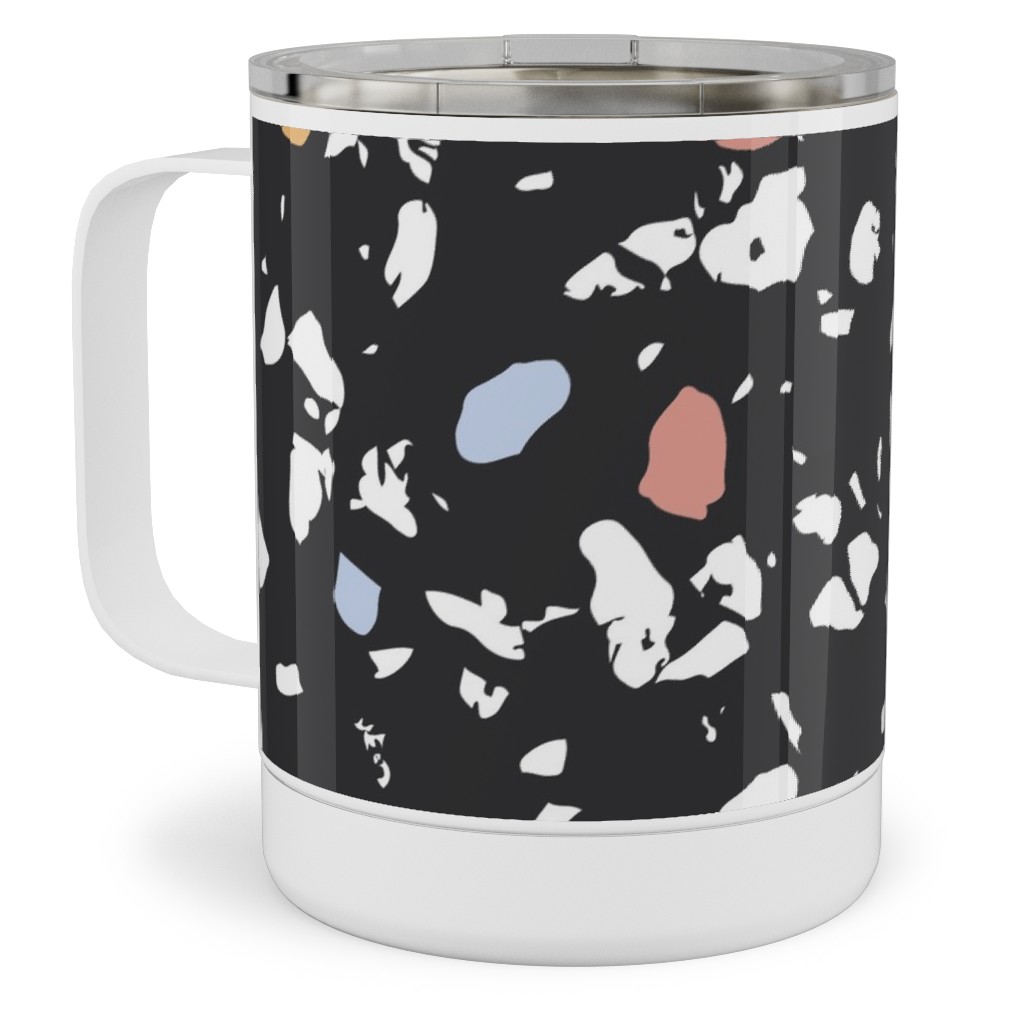 Terrazzo Print - Dark Stainless Steel Mug, 10oz, Black, Black