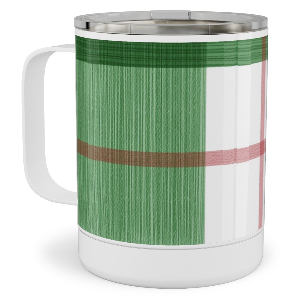 Double Plaid Stainless Steel Mug, 10oz, Green