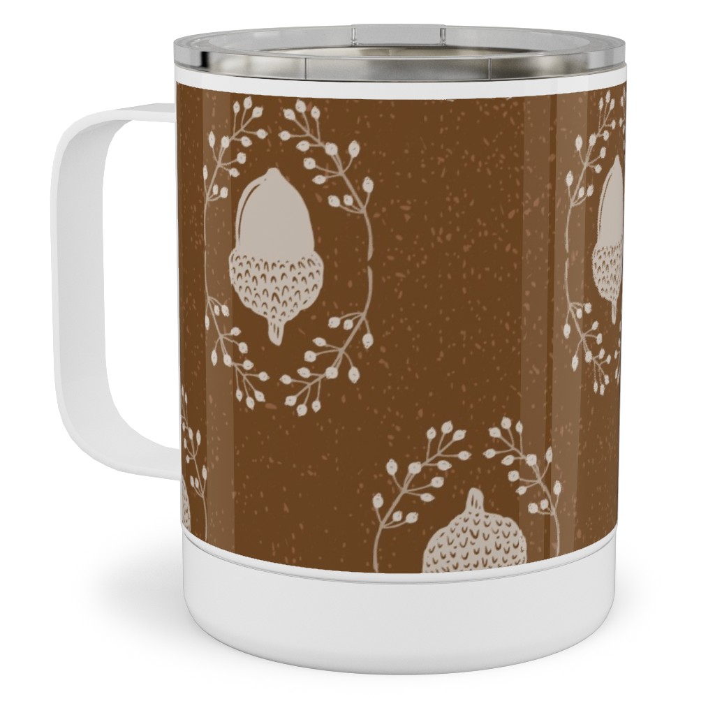 Autumn Acorn Rosehip Textured Damask Stainless Steel Mug, 10oz, Brown, Sap