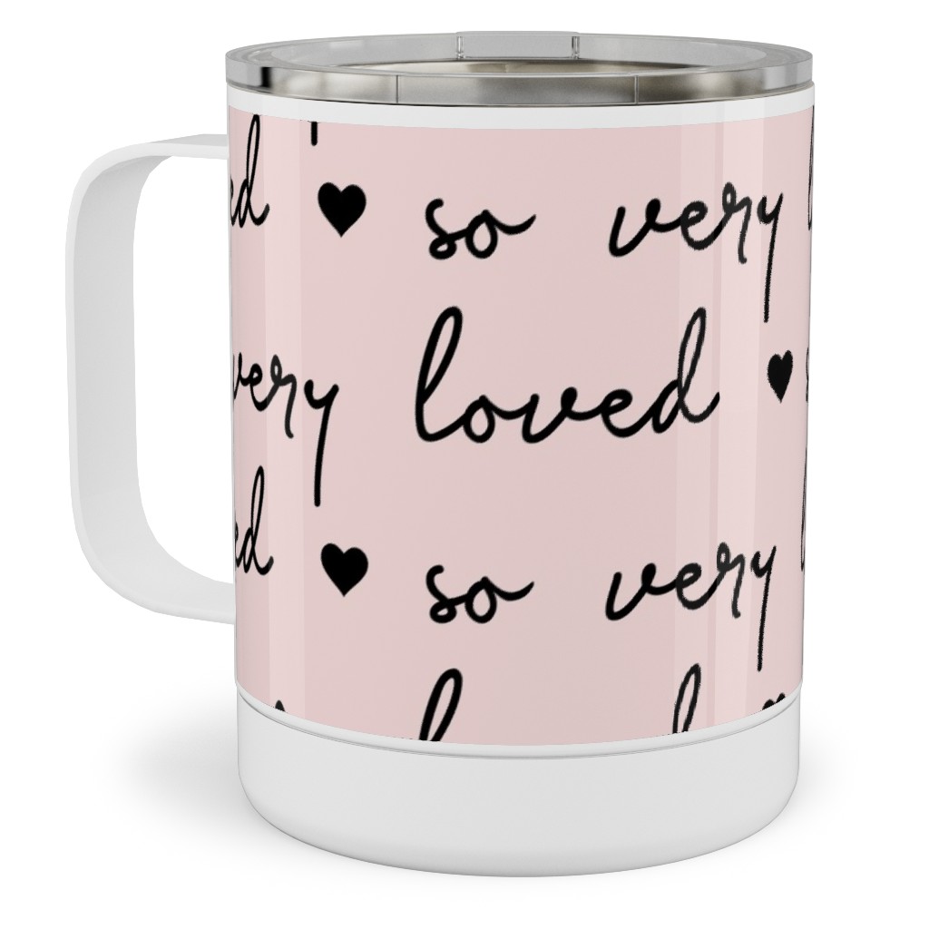 so Very Loved - Pink and Black Stainless Steel Mug, 10oz, Pink, Bright Pink