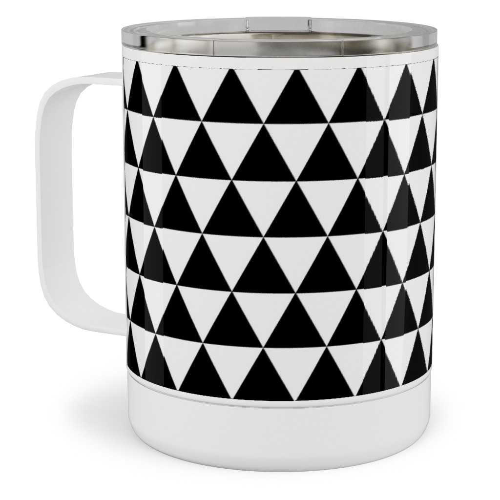 Triangles - Geometric - Black & White Stainless Steel Mug, 10oz, Black