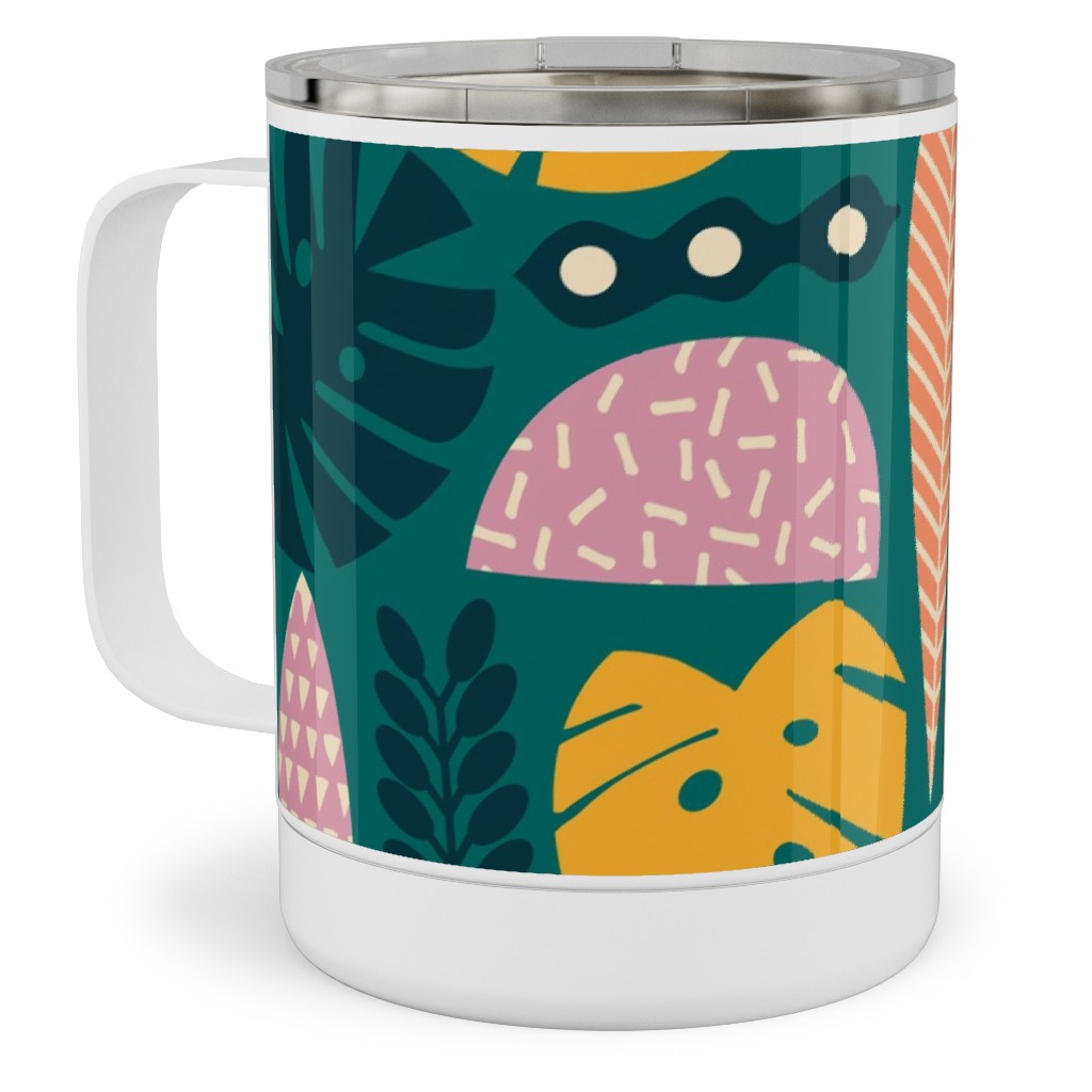 Retro Tropical Pattern Stainless Steel Mug, 10oz, Multicolor, Seaweed