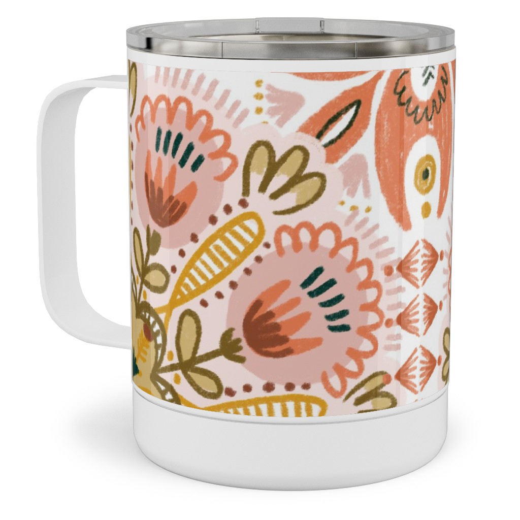 Pysanky - Boho - Warm Stainless Steel Mug, 10oz, Pink, Bright Pink