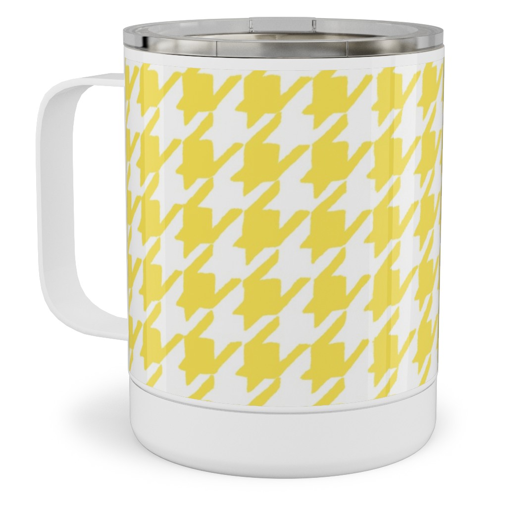 Happy Houndstooth Stainless Steel Mug, 10oz, Yellow, Lemon