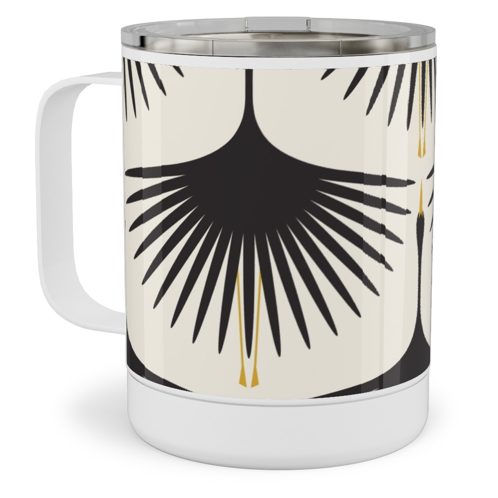 Art Deco Swans Stainless Steel Mug, 10oz, Beige