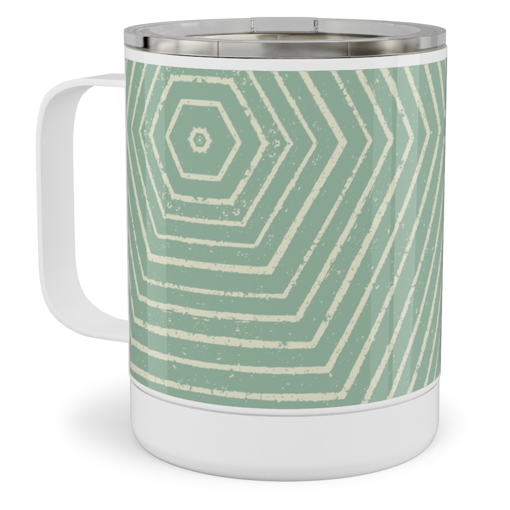 Concentric Hexagons Stainless Steel Mug, 10oz, Green, Aloe