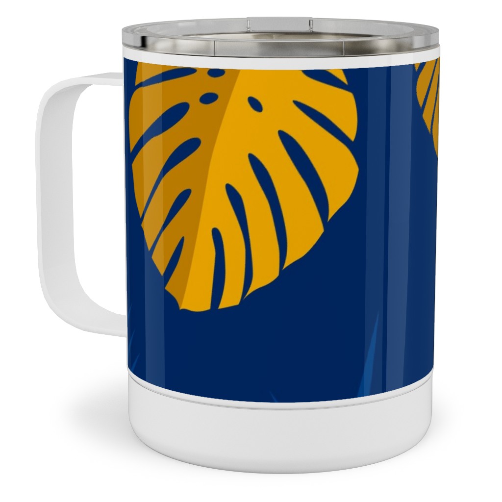 Tropical Leaves - Blue Stainless Steel Mug, 10oz, Blue