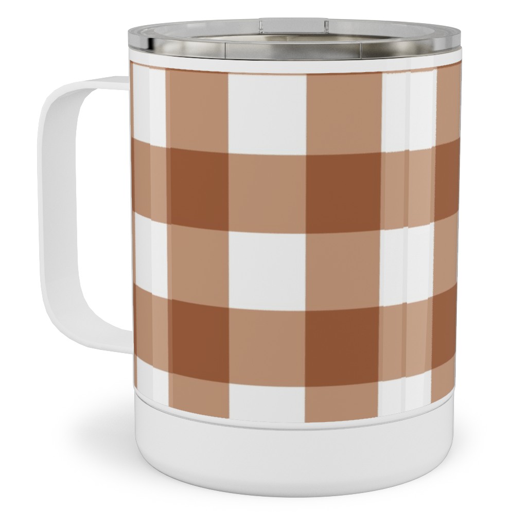 Gingham Plaid Check Stainless Steel Mug, 10oz, Brown