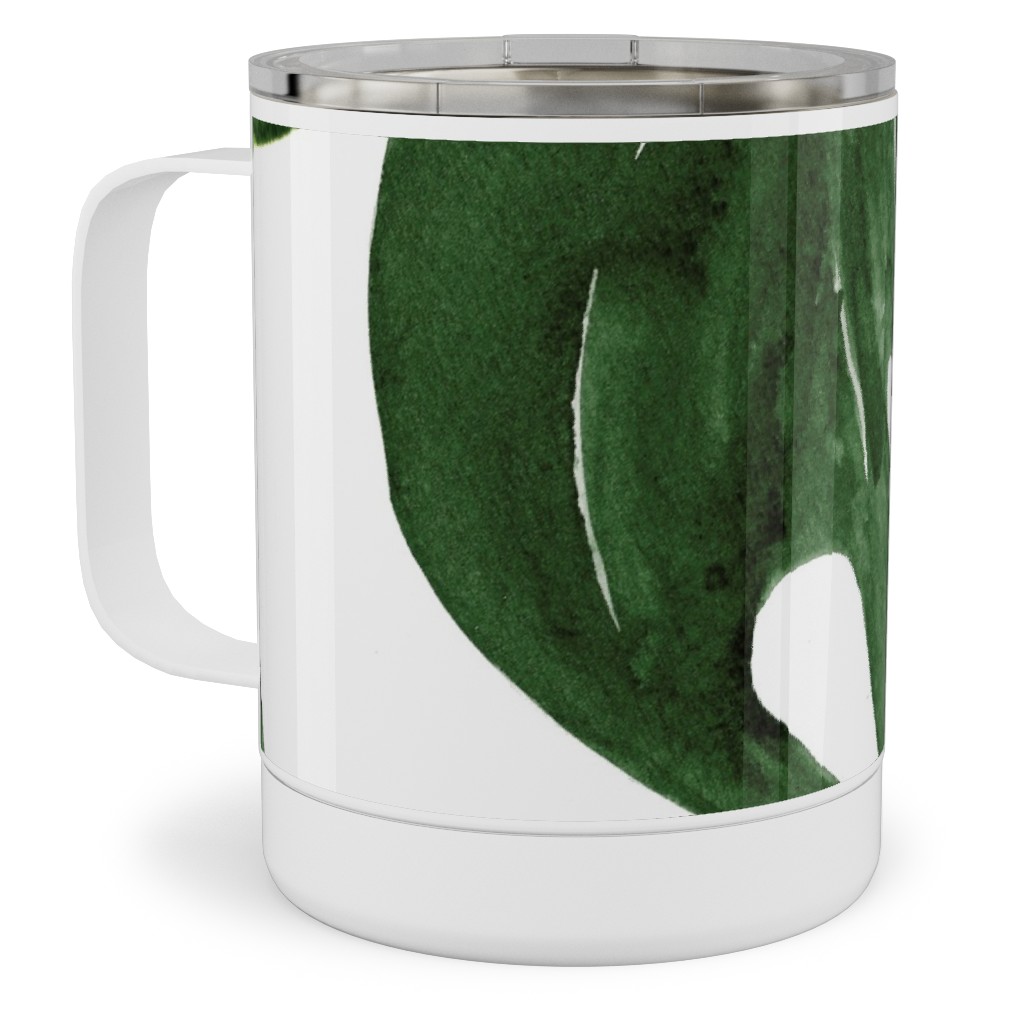 Monstera Tropical Leaves - Green Stainless Steel Mug, 10oz, Green