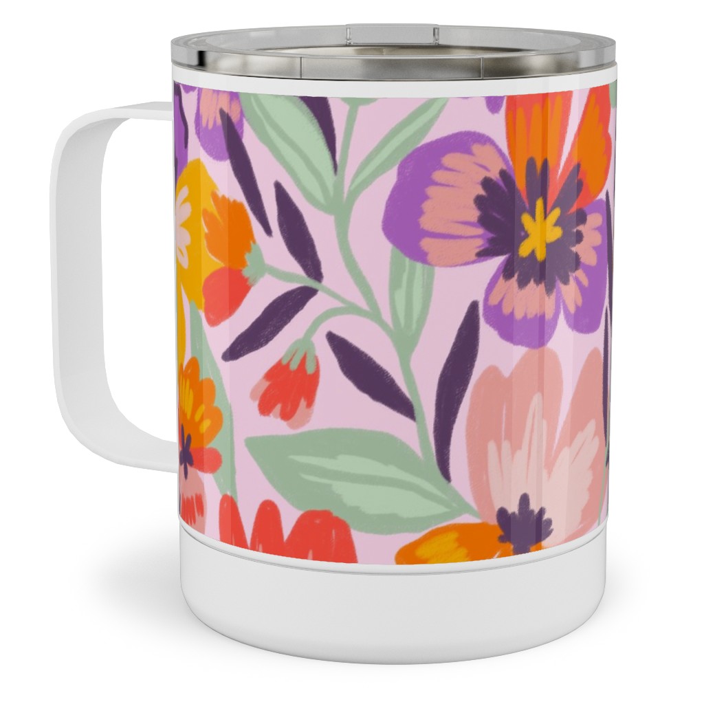 Pansies Stainless Steel Mug, 10oz, Multicolor