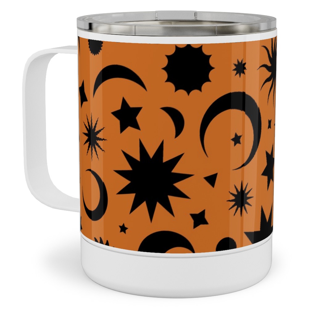 Celestial Kilim - Orange and Black Stainless Steel Mug, 10oz, Orange, Orange