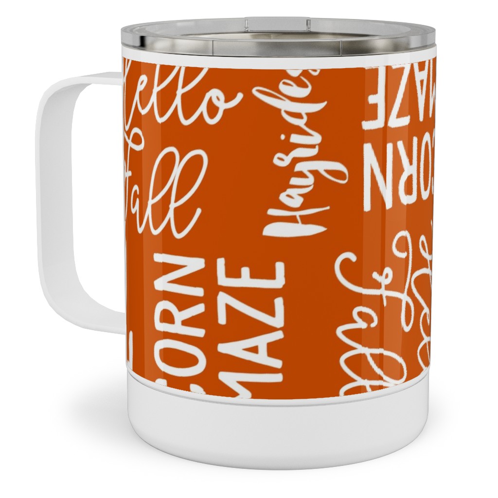 Favorite Things of Fall - Fall Words on Cider Stainless Steel Mug, 10oz, Orange