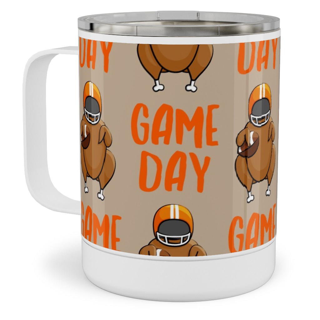 Game Day Turkey With Football - Tan Stainless Steel Mug, 10oz, Beige