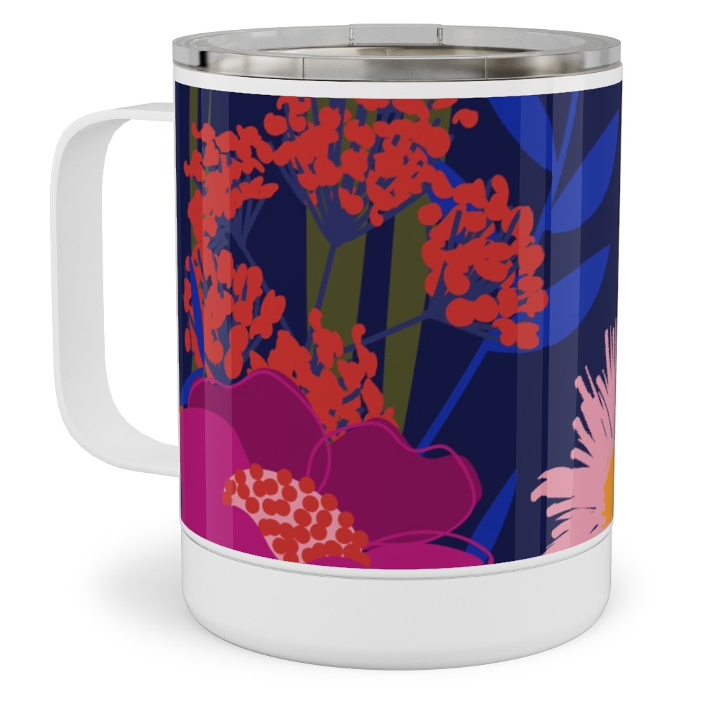 Summer Nights Floral - Dark Stainless Steel Mug, 10oz, Multicolor