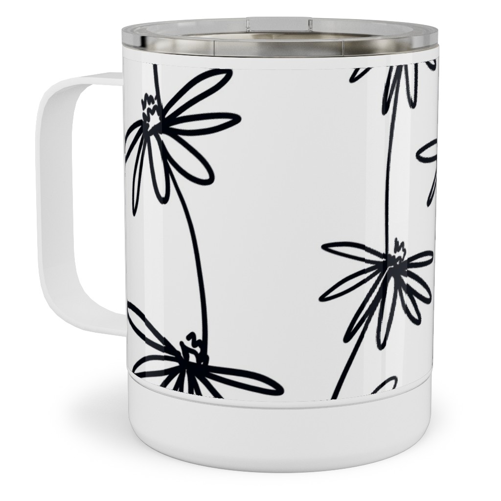 Daisy Chain - Black and White Stainless Steel Mug, 10oz, White