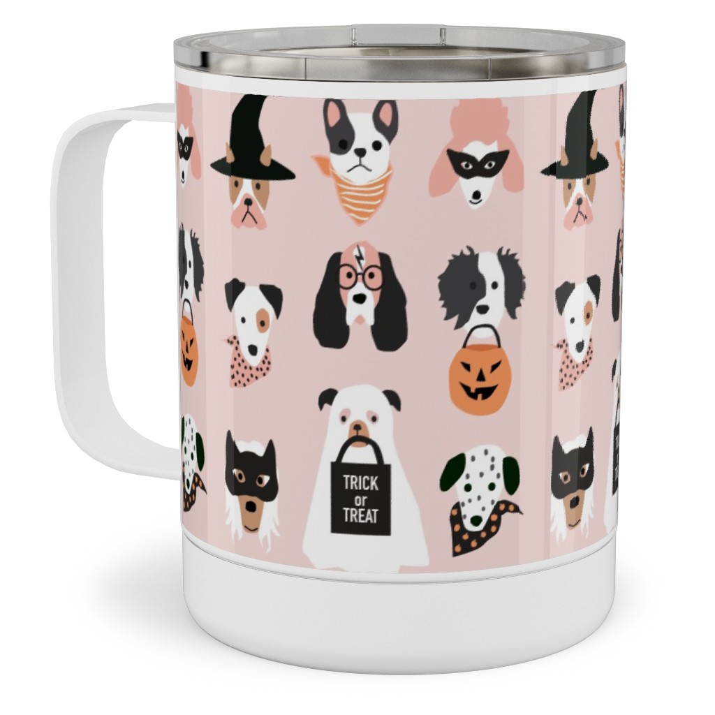 Halloween Puppies on Pink Stainless Steel Mug, 10oz, Pink