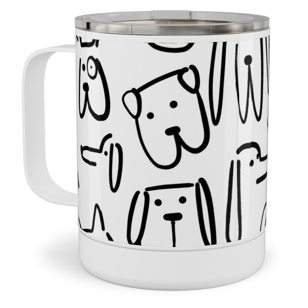 Playful Pups - Black and White Stainless Steel Mug, 10oz, White