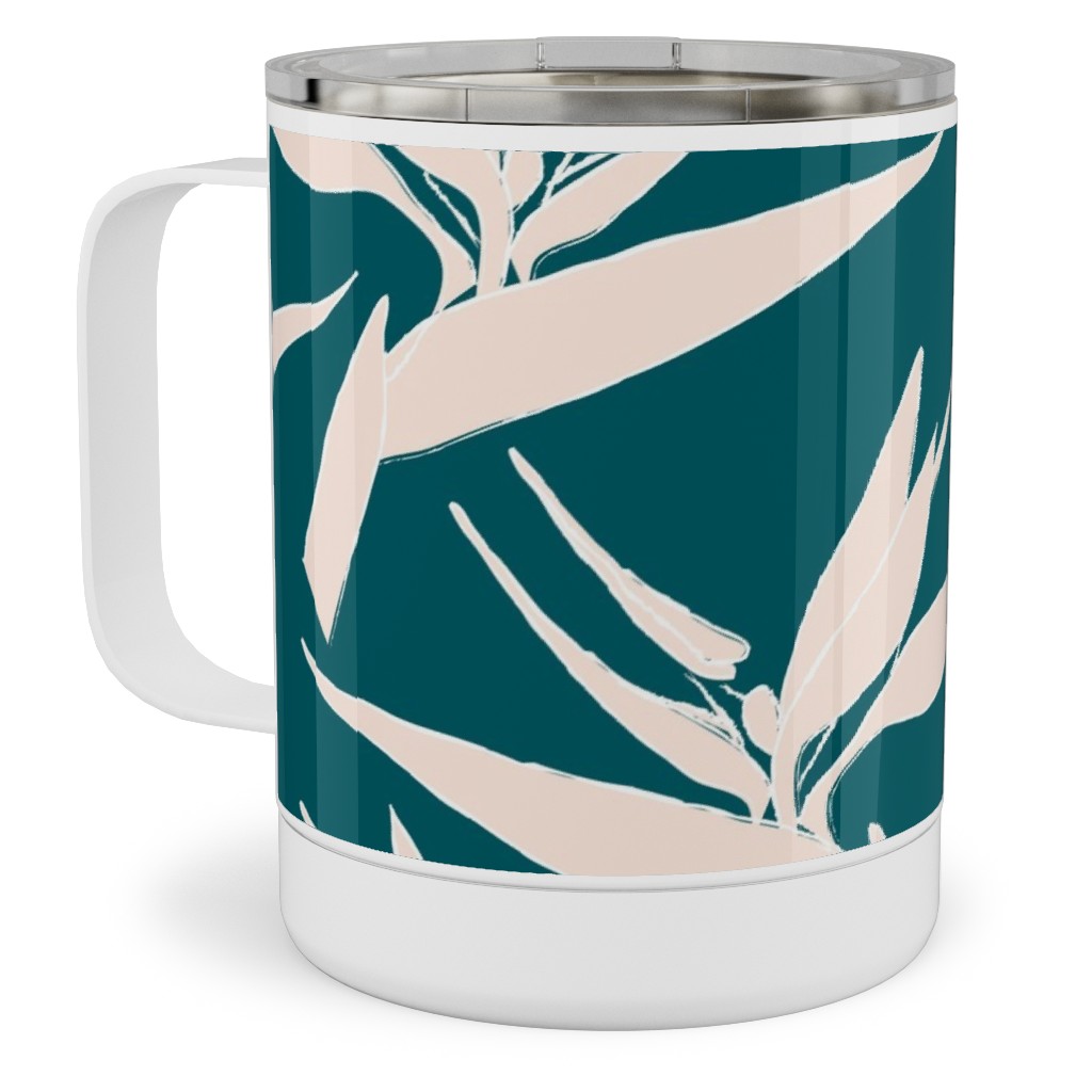 Freehand Birds of Paradies - Forest and Peach Stainless Steel Mug, 10oz, Green, Classic Green