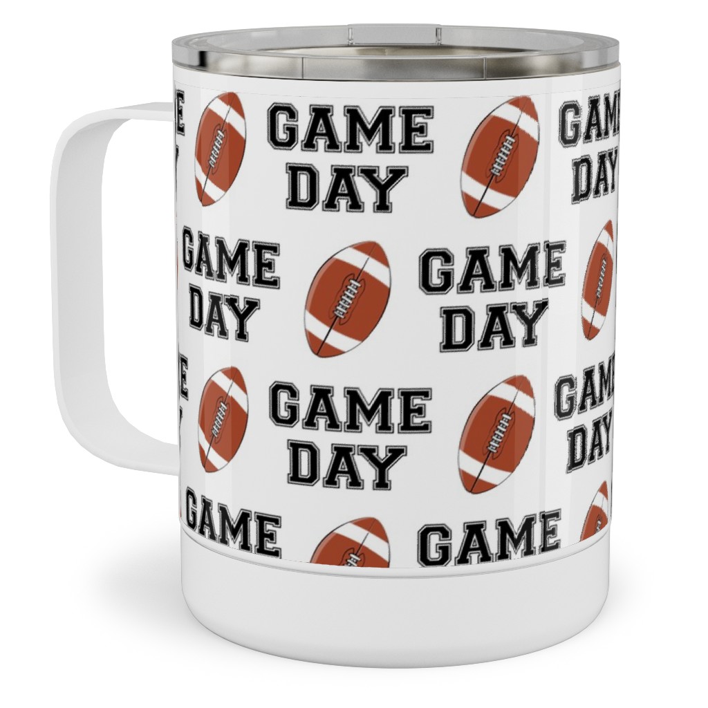 Game Day - College Football - Black and White Stainless Steel Mug, 10oz, Brown